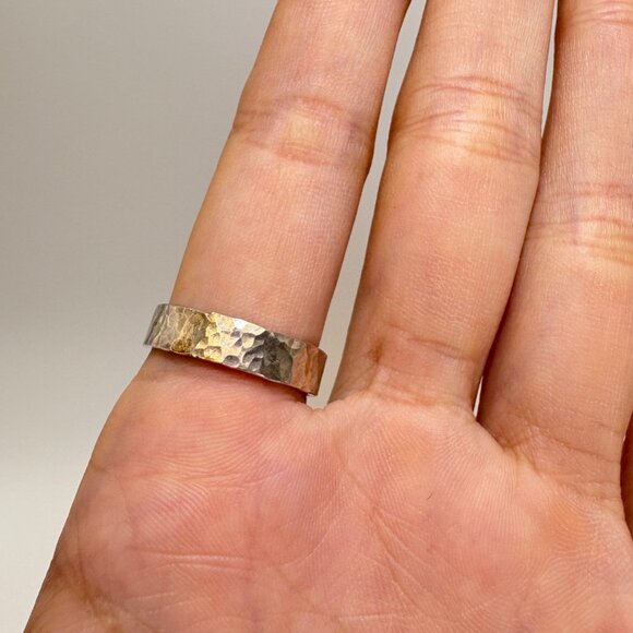 VTG Solid Sterling Silver 925 Hammered Finish Band Ring Size 9.25 - Picture 9 of 11